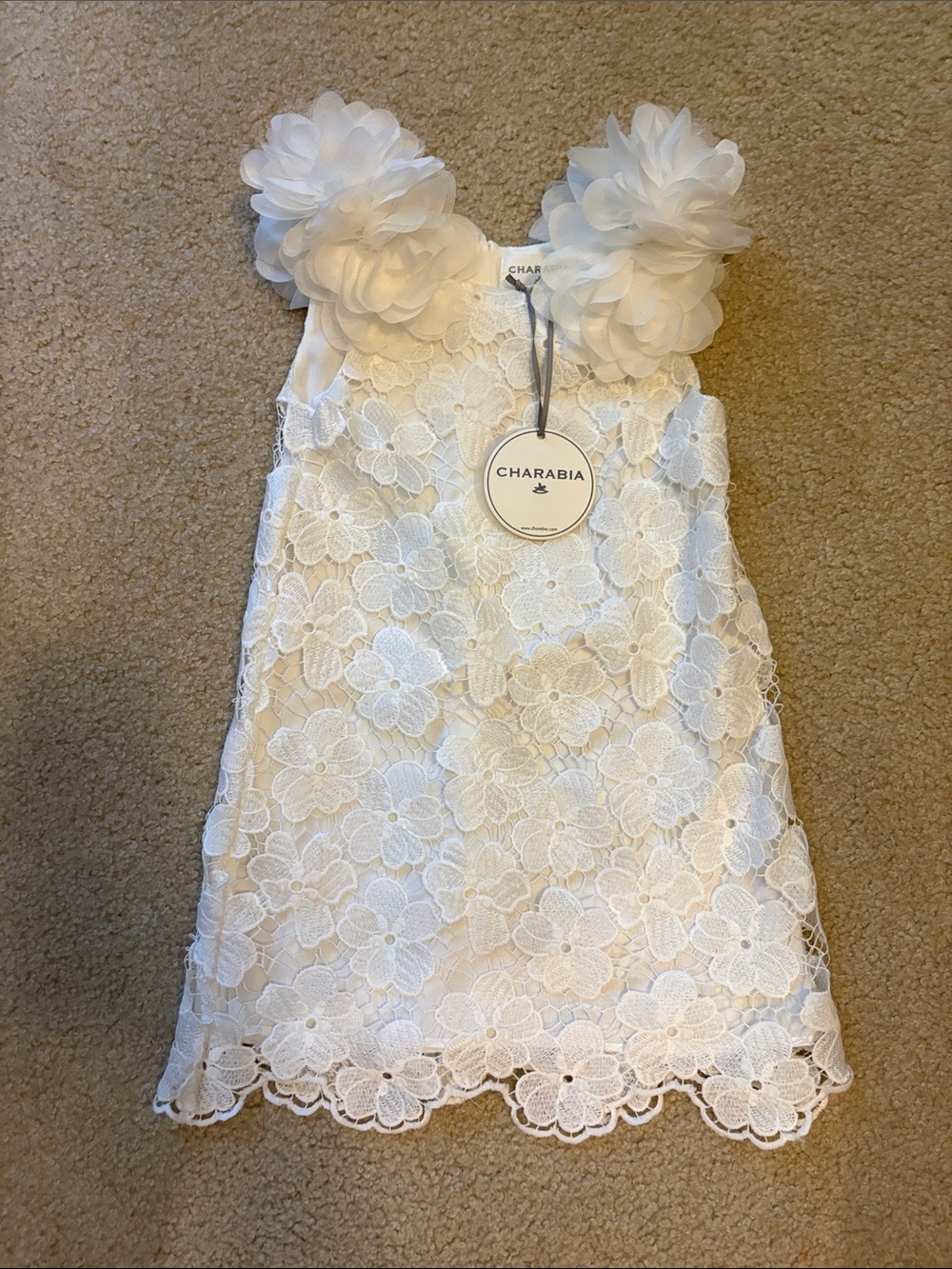 NWT CHARABIA White Floral Lace Flower-Strap Kids Dress